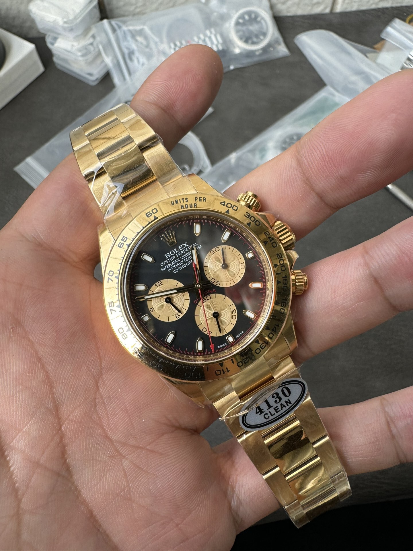 Victory Factory Daytona 116508 Yellow Gold Case Bracelet Black Dial with Yellow Sub Dial Red Chrono Second Hand DD4131 Movement 04 Clean Factory Daytona 116508 Yellow Gold Case Bracelet Black Dial with Yellow Sub Dial Red Chrono Second Hand DD4131 Movement 04