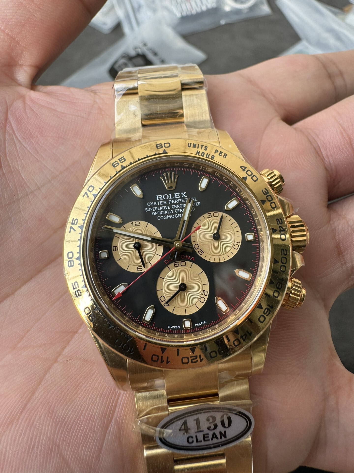 Victory Factory Daytona 116508 Yellow Gold Case Bracelet Black Dial with Yellow Sub Dial Red Chrono Second Hand DD4131 Movement 05 Clean Factory Daytona 116508 Yellow Gold Case Bracelet Black Dial with Yellow Sub Dial Red Chrono Second Hand DD4131 Movement 05