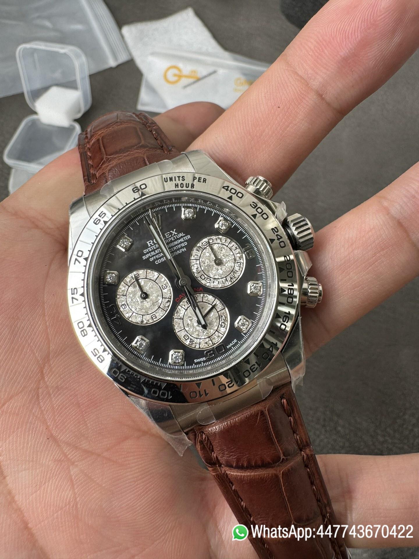 Super Clone Daytona 116519 Tahitian MOP Dial with Diamonds Markers DD 4130 Movement Alligator Leather Strap 02 Super Clone Daytona 116519 Tahitian MOP Dial with Diamonds Markers DD 4130 Movement Alligator Leather Strap 02