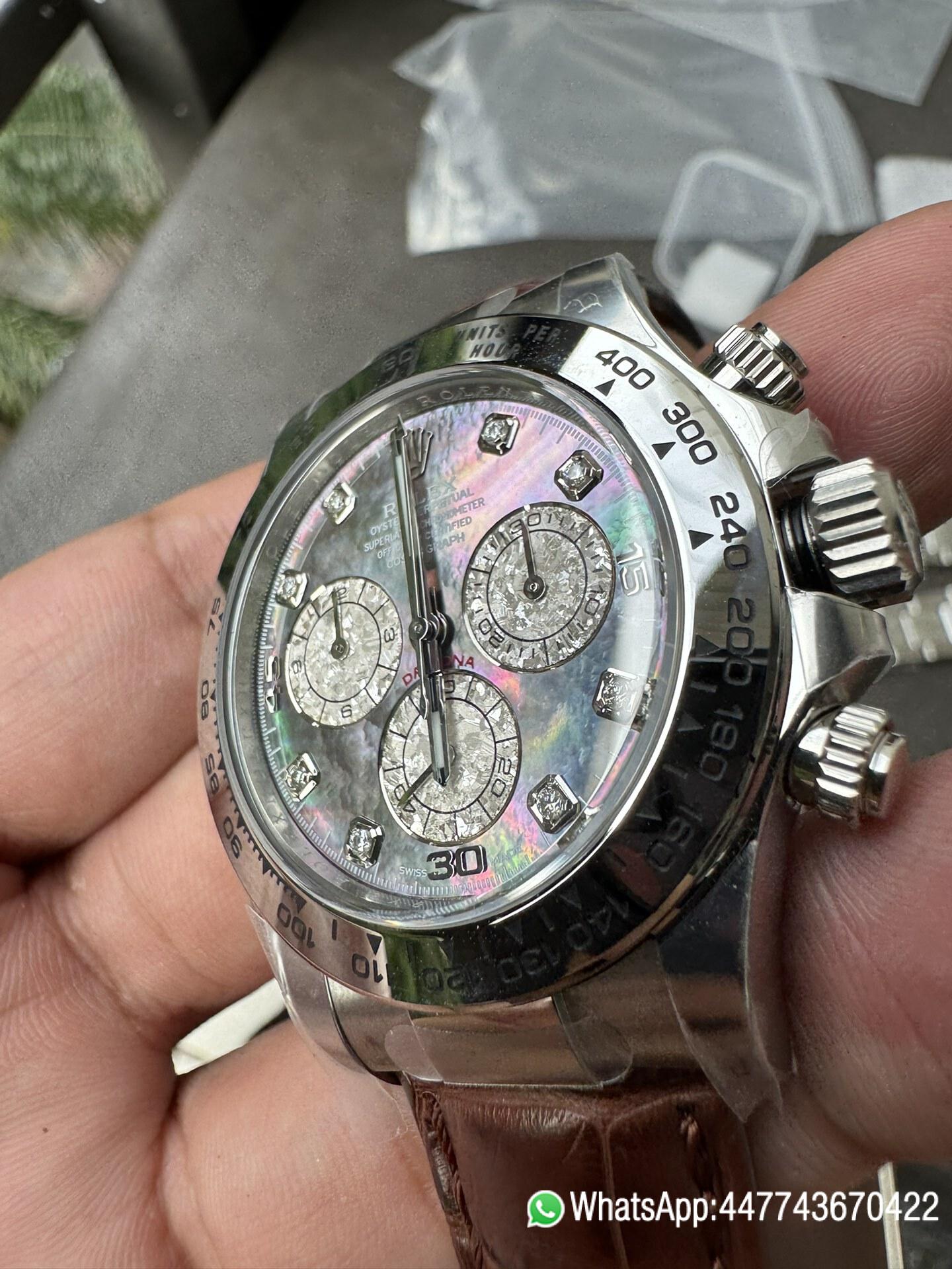 Super Clone Daytona 116519 Tahitian MOP Dial with Diamonds Markers DD 4130 Movement Alligator Leather Strap 03 Super Clone Daytona 116519 Tahitian MOP Dial with Diamonds Markers DD 4130 Movement Alligator Leather Strap 03