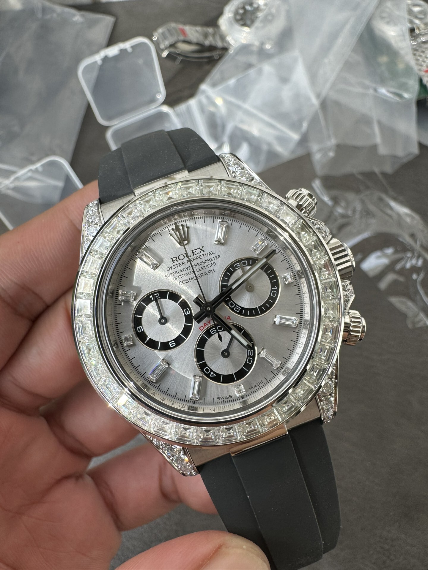 Victory Factory Rolex Daytona 126539TBR Diamonds Bezel Silver Dial with Diamonds Markers ShangHai 4131 Caliber 03 Clean Factory Rolex Daytona 126539TBR Diamonds Bezel Silver Dial with Diamonds Markers ShangHai 4131 Caliber 03
