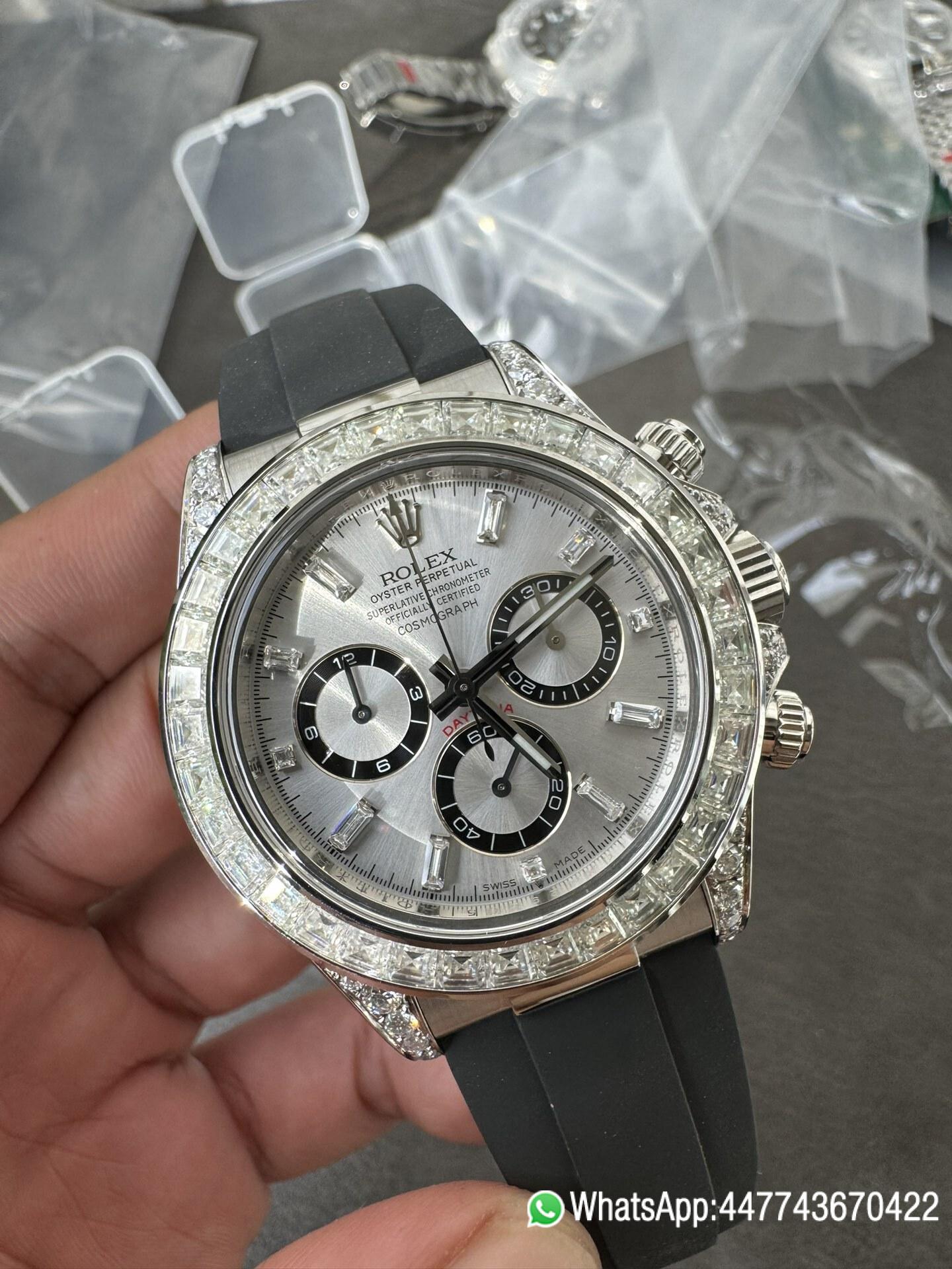 Super Clone Rolex Daytona 126539TBR Diamonds Bezel Silver Dial with Diamonds Markers ShangHai 4131 Caliber 03 Super Clone Rolex Daytona 126539TBR Diamonds Bezel Silver Dial with Diamonds Markers ShangHai 4131 Caliber 03