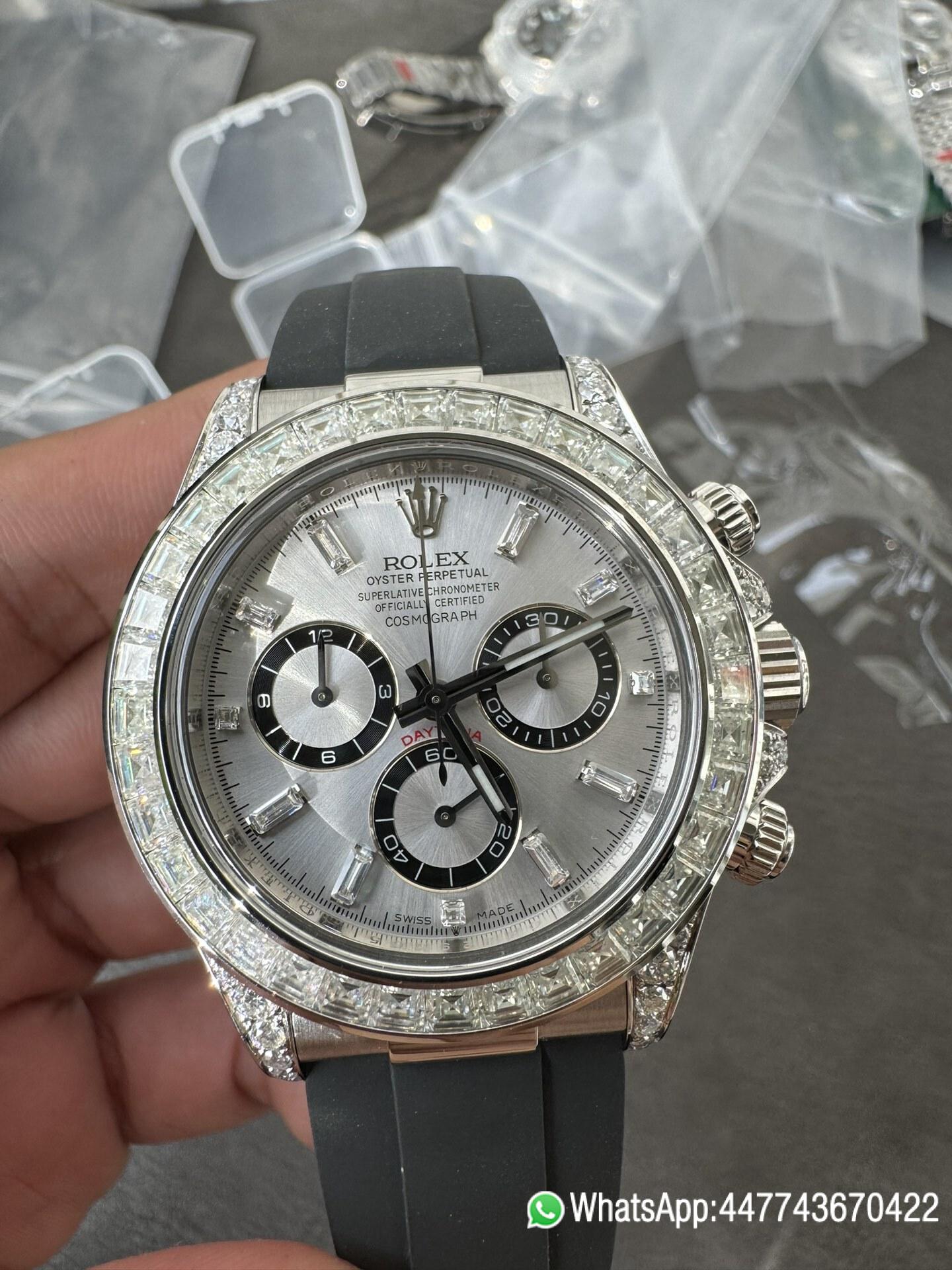 Super Clone Rolex Daytona 126539TBR Diamonds Bezel Silver Dial with Diamonds Markers ShangHai 4131 Caliber 04 Super Clone Rolex Daytona 126539TBR Diamonds Bezel Silver Dial with Diamonds Markers ShangHai 4131 Caliber 04