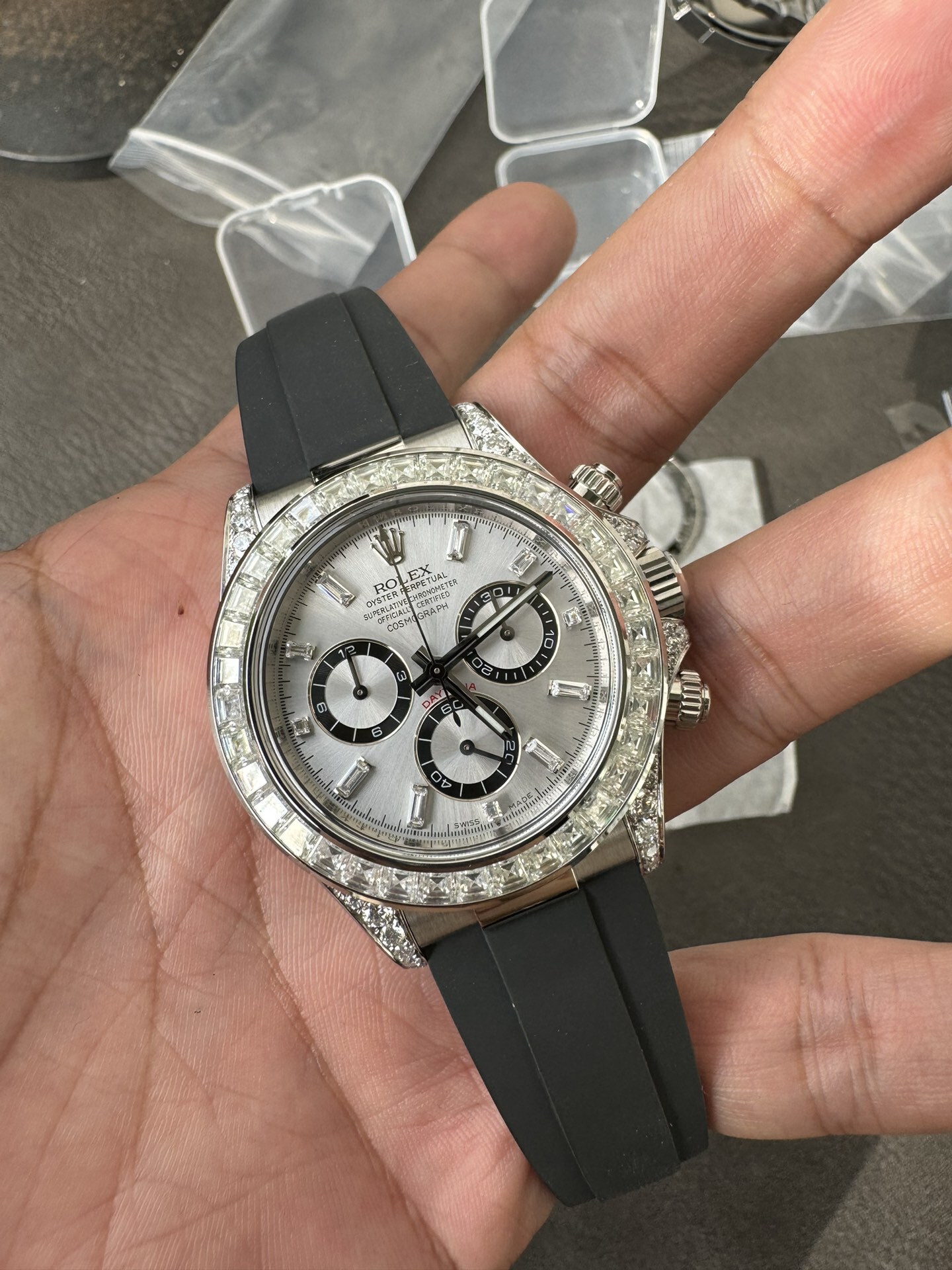 Victory Factory Rolex Daytona 126539TBR Diamonds Bezel Silver Dial with Diamonds Markers ShangHai 4131 Caliber 05 Clean Factory Rolex Daytona 126539TBR Diamonds Bezel Silver Dial with Diamonds Markers ShangHai 4131 Caliber 05