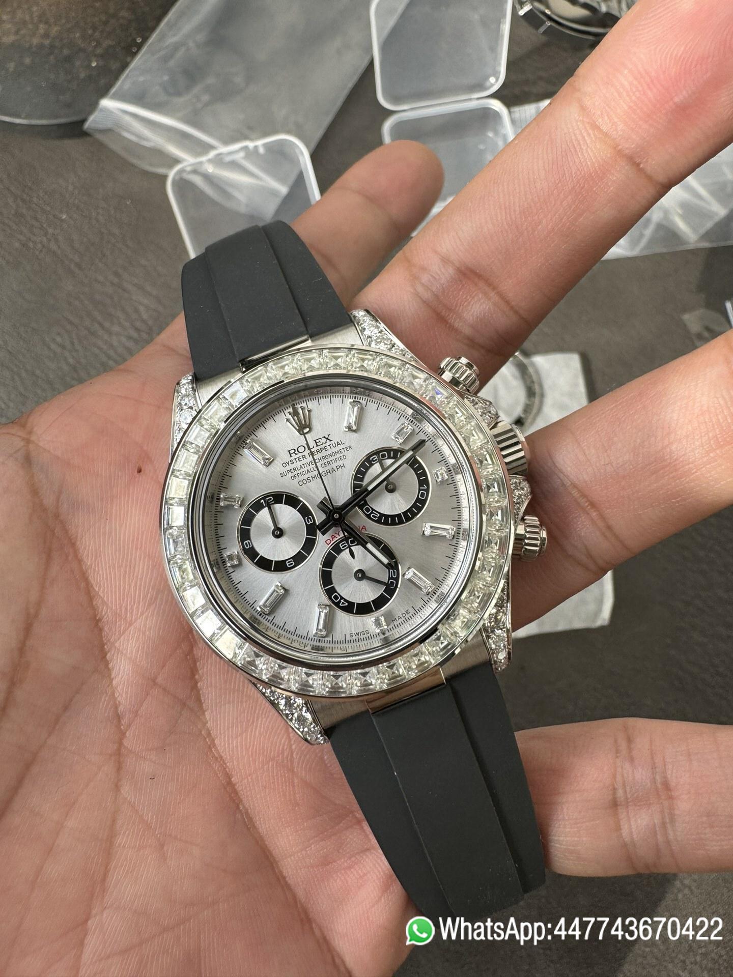 Super Clone Rolex Daytona 126539TBR Diamonds Bezel Silver Dial with Diamonds Markers ShangHai 4131 Caliber 05 Super Clone Rolex Daytona 126539TBR Diamonds Bezel Silver Dial with Diamonds Markers ShangHai 4131 Caliber 05