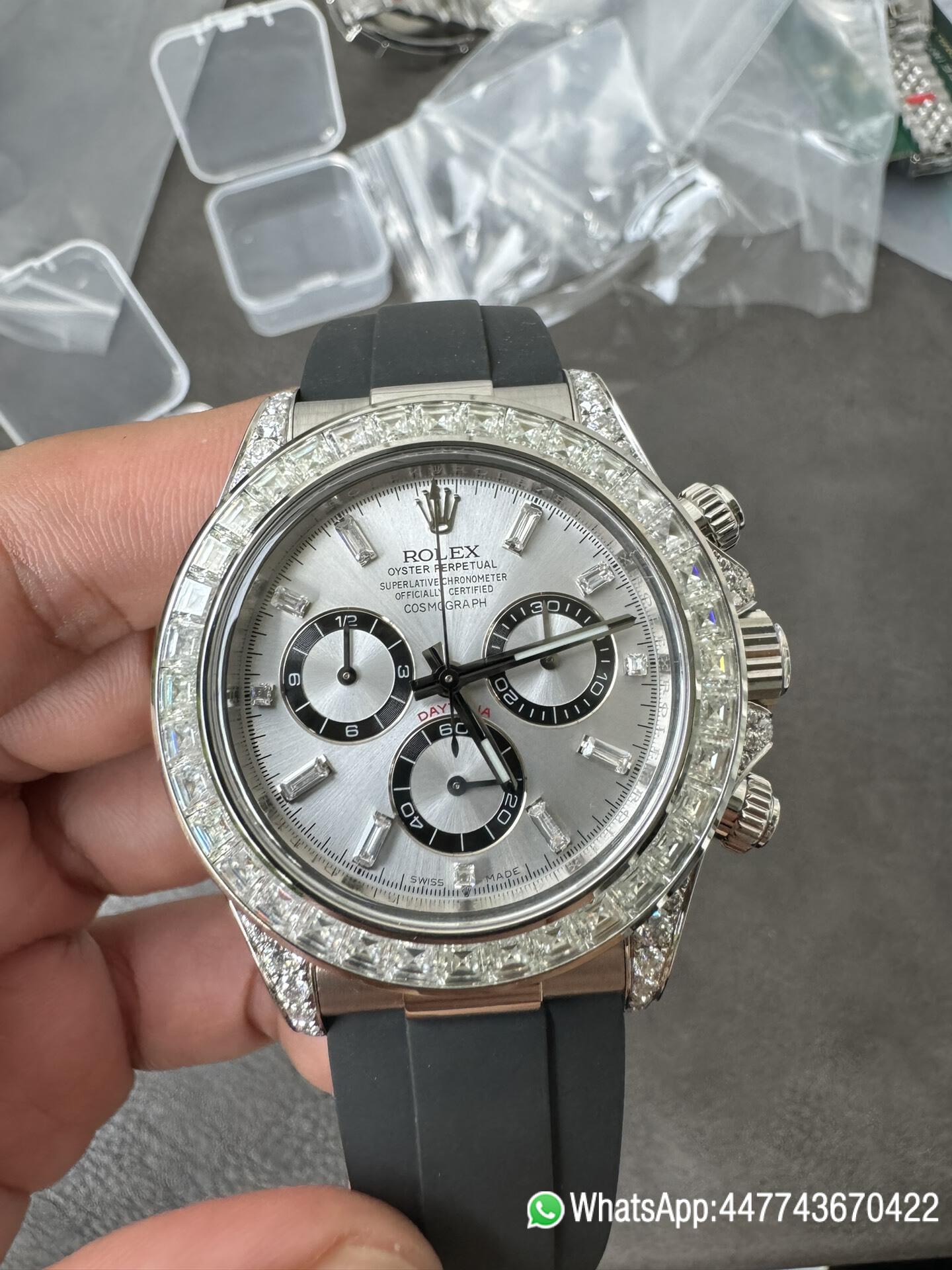 Super Clone Rolex Daytona 126539TBR Diamonds Bezel Silver Dial with Diamonds Markers ShangHai 4131 Caliber 07 Super Clone Rolex Daytona 126539TBR Diamonds Bezel Silver Dial with Diamonds Markers ShangHai 4131 Caliber 07