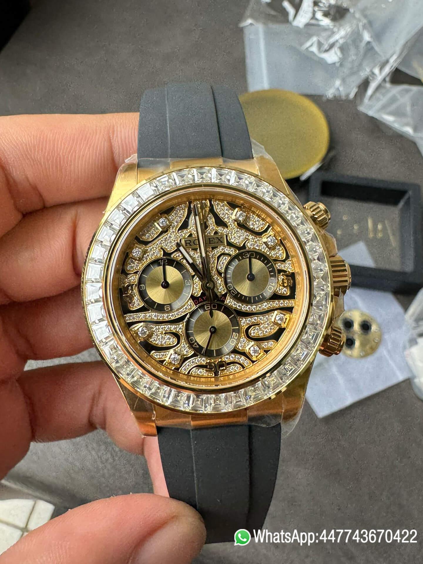 Super Clone Rolex Daytona Eye Of The Tiger 116588TBR Wrapped 18K Yellow Gold Diamonds Dial Bezel DD4130 Movement 000 Super Clone Rolex Daytona Eye Of The Tiger 116588TBR Wrapped 18K Yellow Gold Diamonds Dial Bezel DD4130 Movement 000