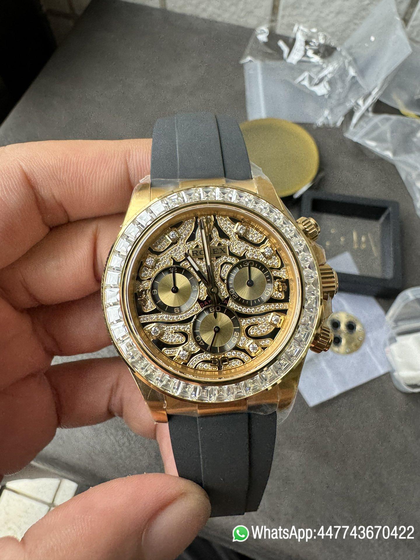 Super Clone Rolex Daytona Eye Of The Tiger 116588TBR Wrapped 18K Yellow Gold Diamonds Dial Bezel DD4130 Movement 02 Super Clone Rolex Daytona Eye Of The Tiger 116588TBR Wrapped 18K Yellow Gold Diamonds Dial Bezel DD4130 Movement 02