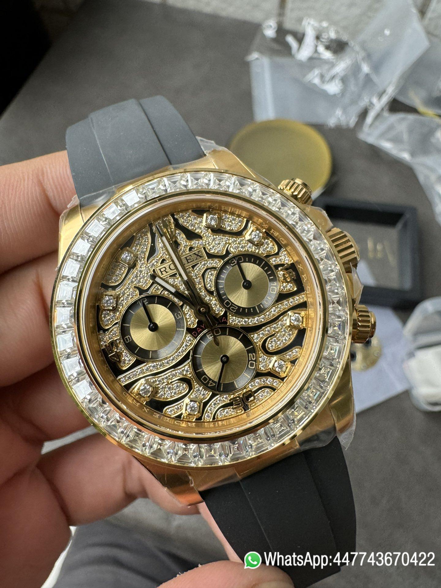 Super Clone Rolex Daytona Eye Of The Tiger 116588TBR Wrapped 18K Yellow Gold Diamonds Dial Bezel DD4130 Movement 03 Super Clone Rolex Daytona Eye Of The Tiger 116588TBR Wrapped 18K Yellow Gold Diamonds Dial Bezel DD4130 Movement 03