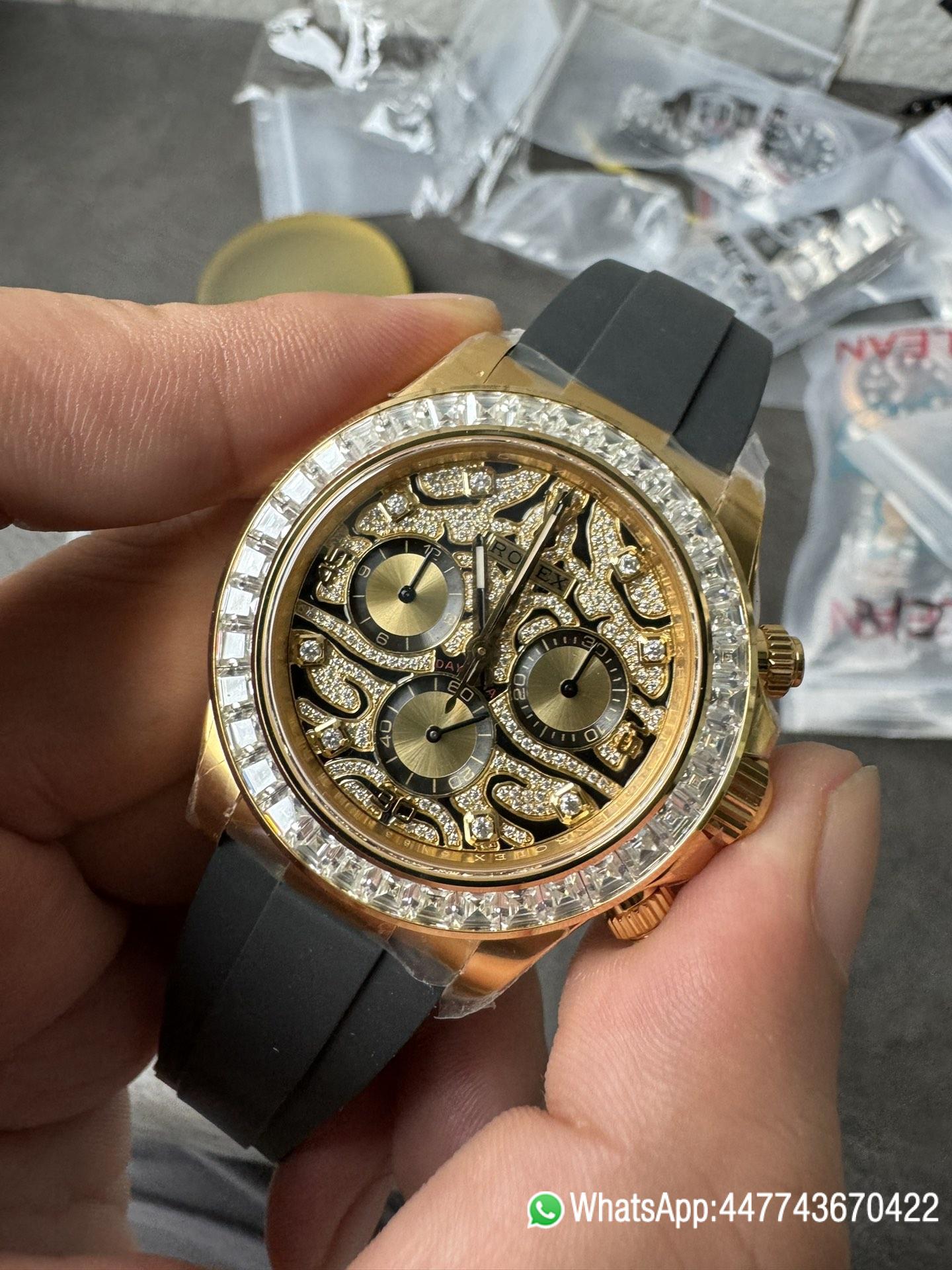 Super Clone Rolex Daytona Eye Of The Tiger 116588TBR Wrapped 18K Yellow Gold Diamonds Dial Bezel DD4130 Movement 04 Super Clone Rolex Daytona Eye Of The Tiger 116588TBR Wrapped 18K Yellow Gold Diamonds Dial Bezel DD4130 Movement 04