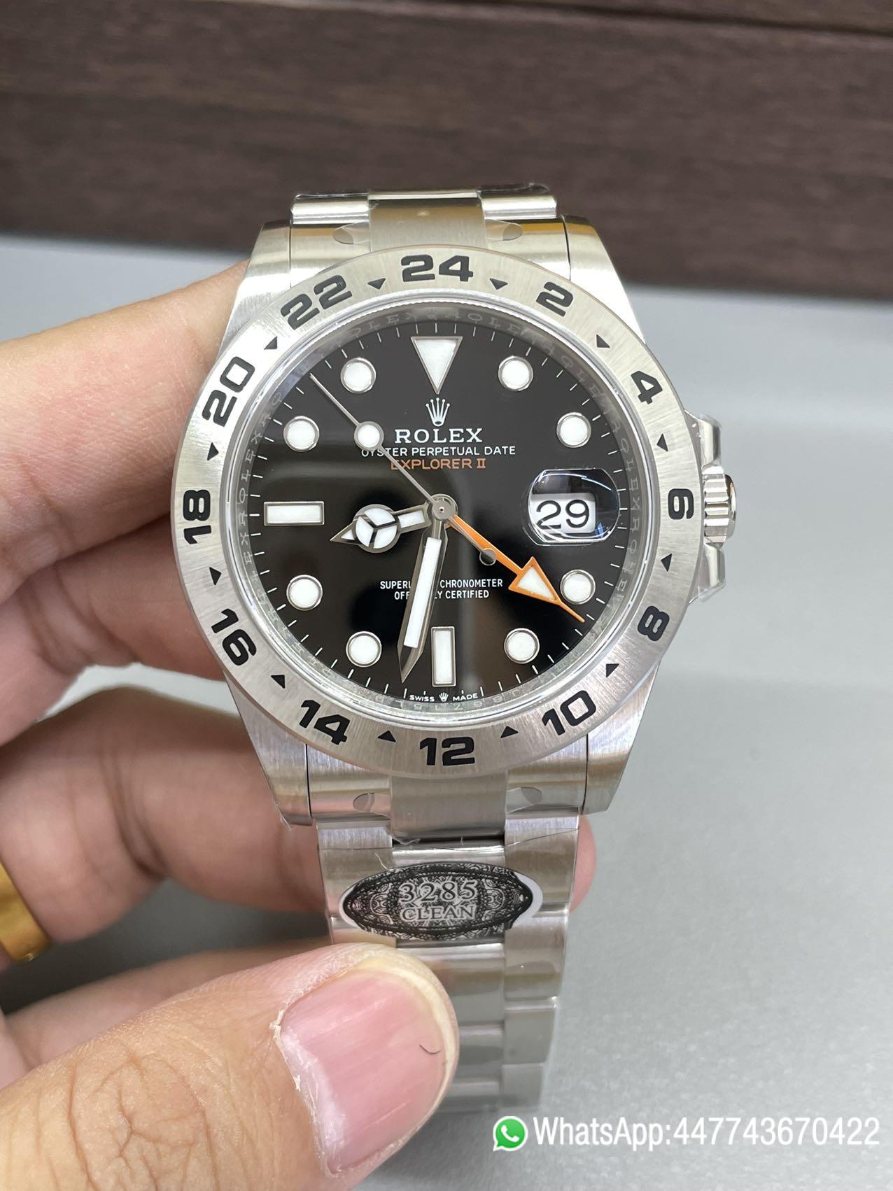 Super Clone Watch Explorer II 226570 Black Dial 904L steel GMT Orange Arrow shaped Hand DanDong 3285 Movement 01 Super Clone Watch Explorer II 226570 Black Dial 904L steel GMT Orange Arrow shaped Hand DanDong 3285 Movement 01
