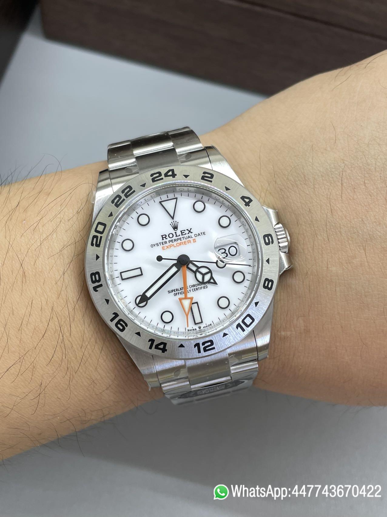 Super Clone Watch Explorer II 226570 White Dial 904L Steel GMT Orange Arrow shaped Hand DanDong 3285 Movement 10 Super Clone Watch Explorer II 226570 White Dial 904L Steel GMT Orange Arrow shaped Hand DanDong 3285 Movement 10
