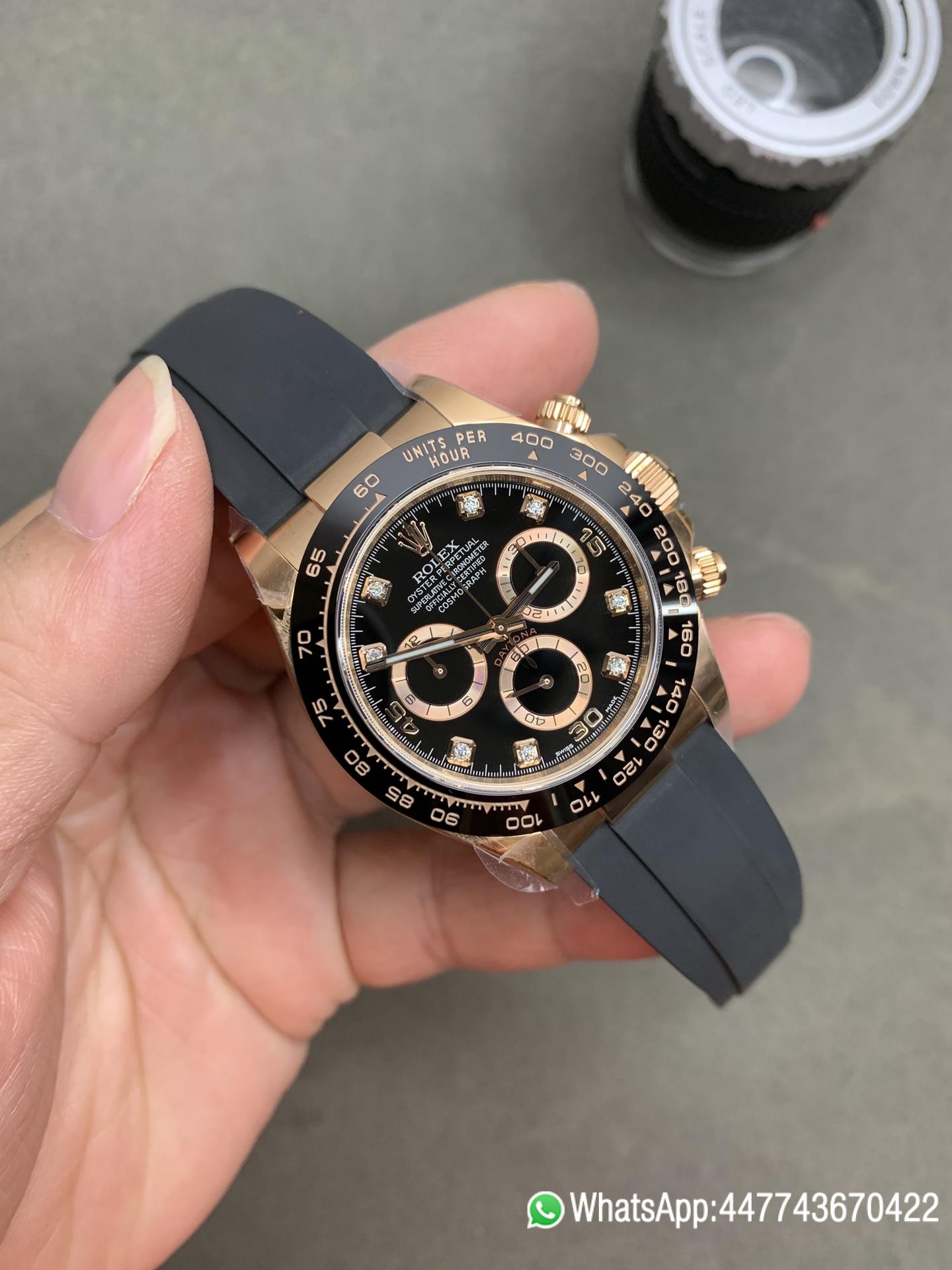 CF Daytona 116515 Rose Gold Case Black Dial with Diamonds Markers on Oysterflex Strap DanDong 4130 Movement 02 CF Daytona 116515 Rose Gold Case Black Dial with Diamonds Markers on Oysterflex Strap DanDong 4130 Movement 02