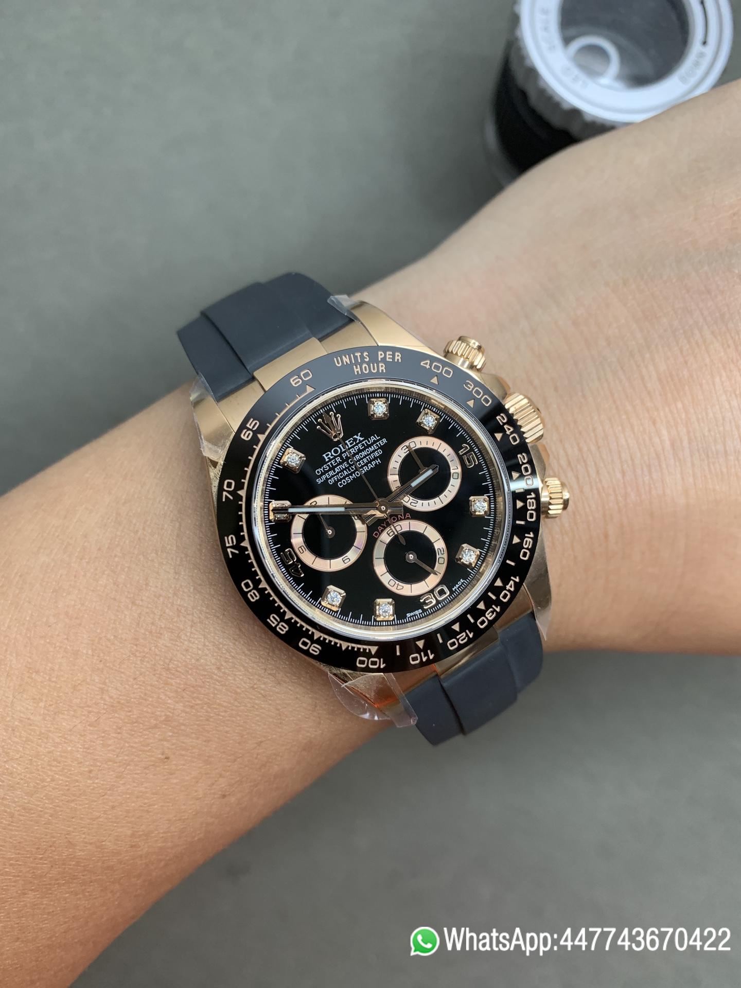 CF Daytona 116515 Rose Gold Case Black Dial with Diamonds Markers on Oysterflex Strap DanDong 4130 Movement 08 CF Daytona 116515 Rose Gold Case Black Dial with Diamonds Markers on Oysterflex Strap DanDong 4130 Movement 08