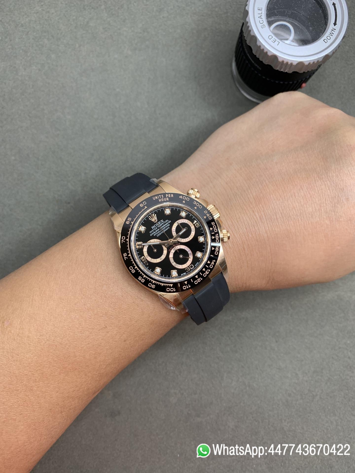CF Daytona 116515 Rose Gold Case Black Dial with Diamonds Markers on Oysterflex Strap DanDong 4130 Movement 09 CF Daytona 116515 Rose Gold Case Black Dial with Diamonds Markers on Oysterflex Strap DanDong 4130 Movement 09