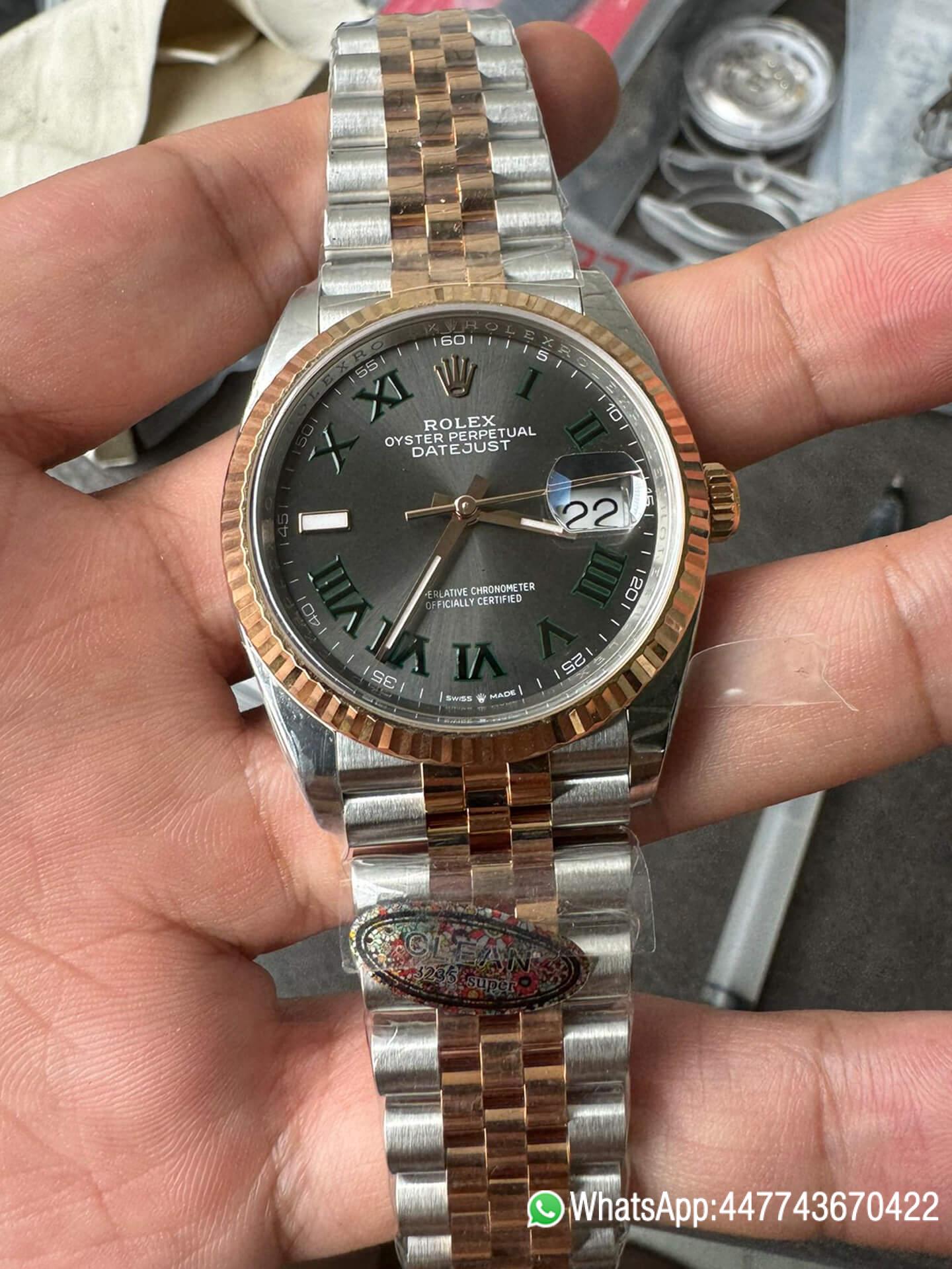 Super Clone DateJust 36mm 126231 Wimbledon 904L Steel Grey Dial Green Roman Marker Two Tone Jubilee Bracelet SH3235 Movement 00 Clean Factory DateJust 36mm 126231 Wimbledon 904L Steel Grey Dial Green Roman Marker Two Tone Jubilee Bracelet SH3235 Movement 00