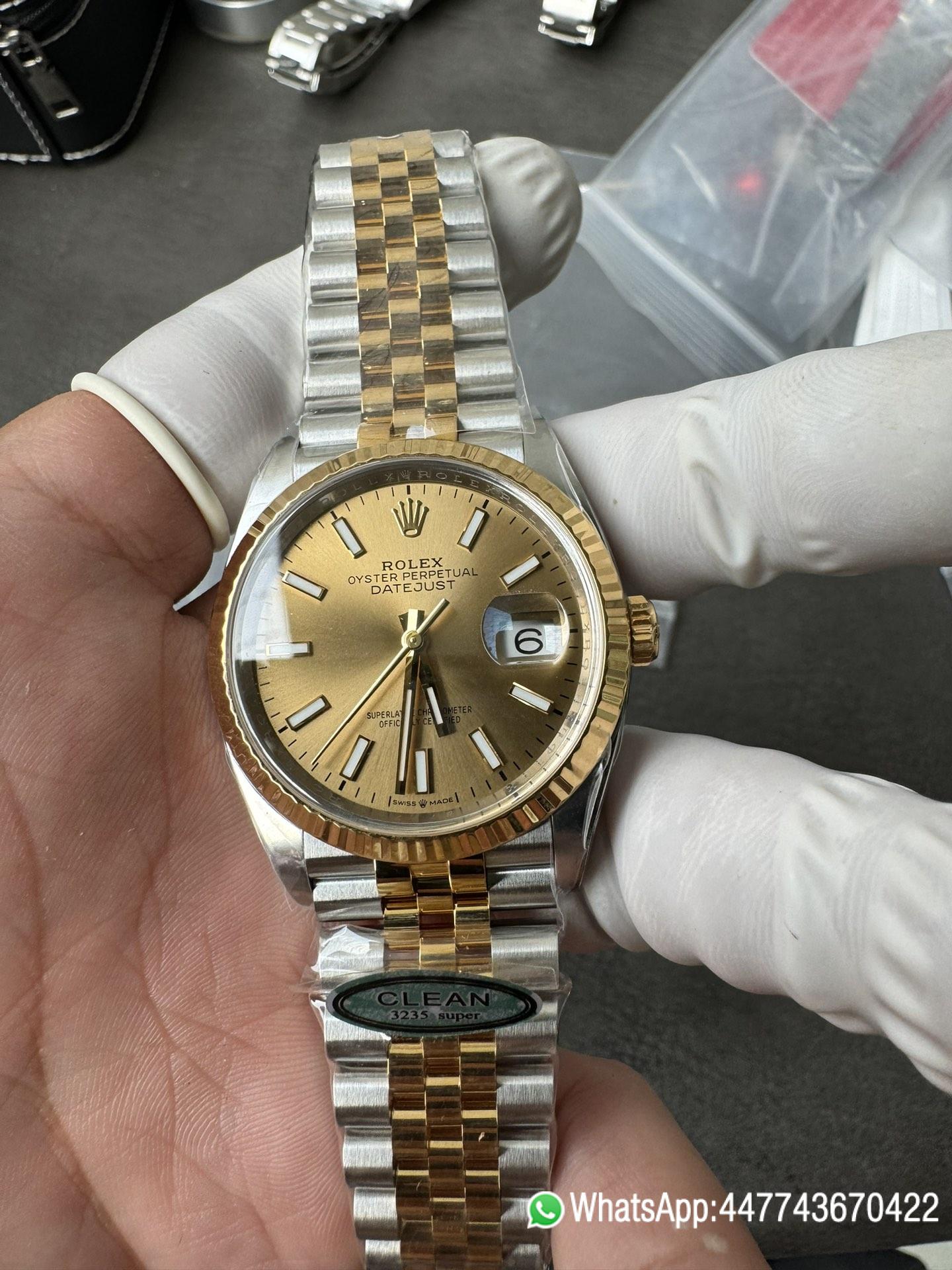 Super Clone Rolex Datejust 36mm 126233 Yellow Gold Dial with Stick Markers Two Tone Yellow Gold Oystersteel Strap 02 Super Clone Rolex Datejust 36mm 126233 Yellow Gold Dial with Stick Markers Two Tone Yellow Gold Oystersteel Strap 02