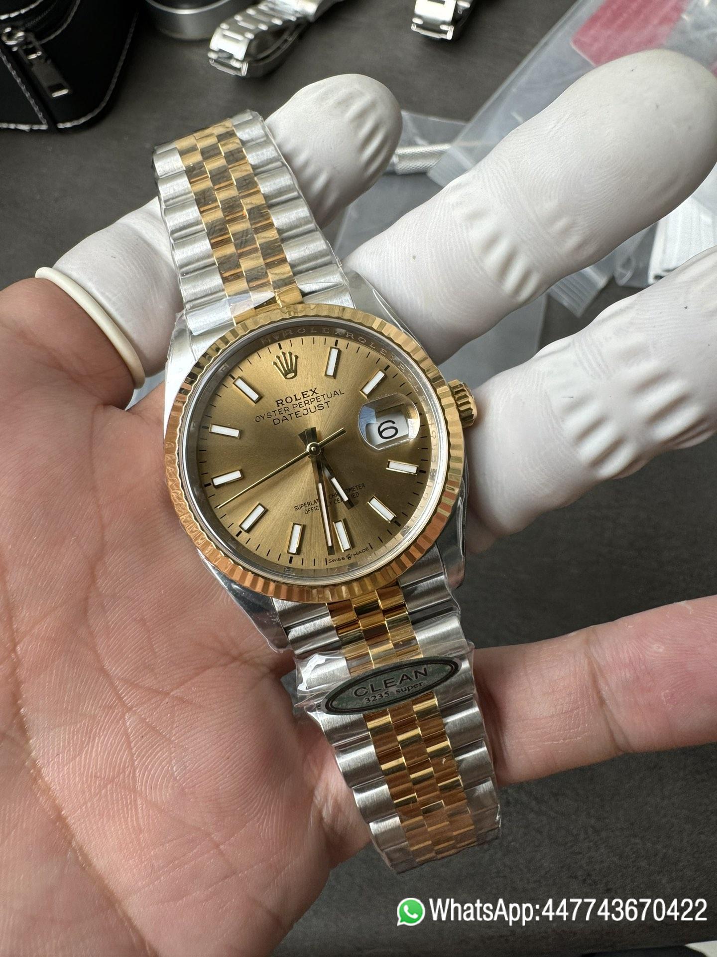 Super Clone Rolex Datejust 36mm 126233 Yellow Gold Dial with Stick Markers Two Tone Yellow Gold Oystersteel Strap 03 Super Clone Rolex Datejust 36mm 126233 Yellow Gold Dial with Stick Markers Two Tone Yellow Gold Oystersteel Strap 03