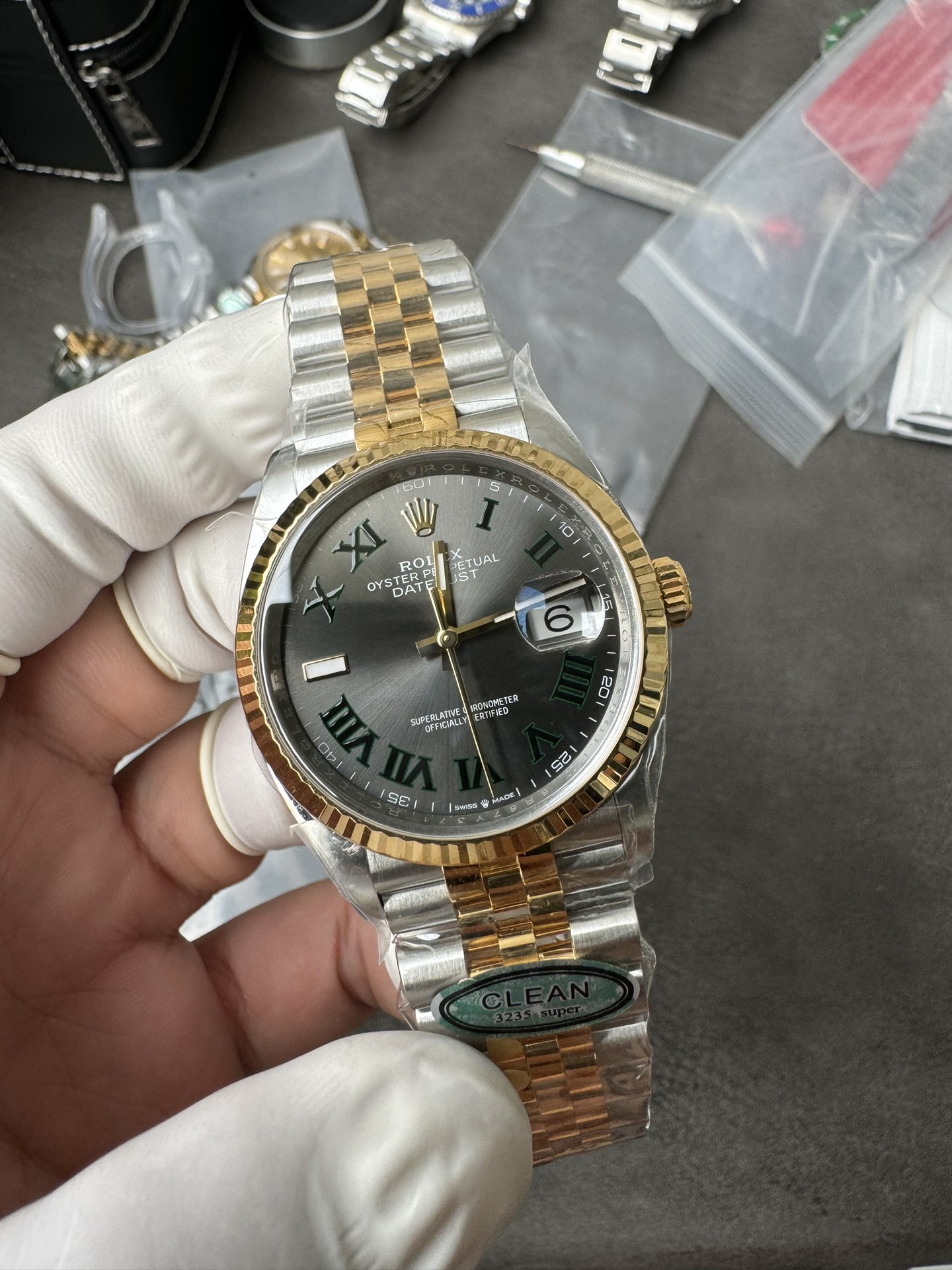 Victory Factory Rolex Datejust Wimbledon 36mm 126233 Grey Dial with Roma Markers Two Tone Yellow Gold Oystersteel Bracelet 01 Clean Factory Rolex Datejust Wimbledon 36mm 126233 Grey Dial with Roma Markers Two Tone Yellow Gold Oystersteel Bracelet 01