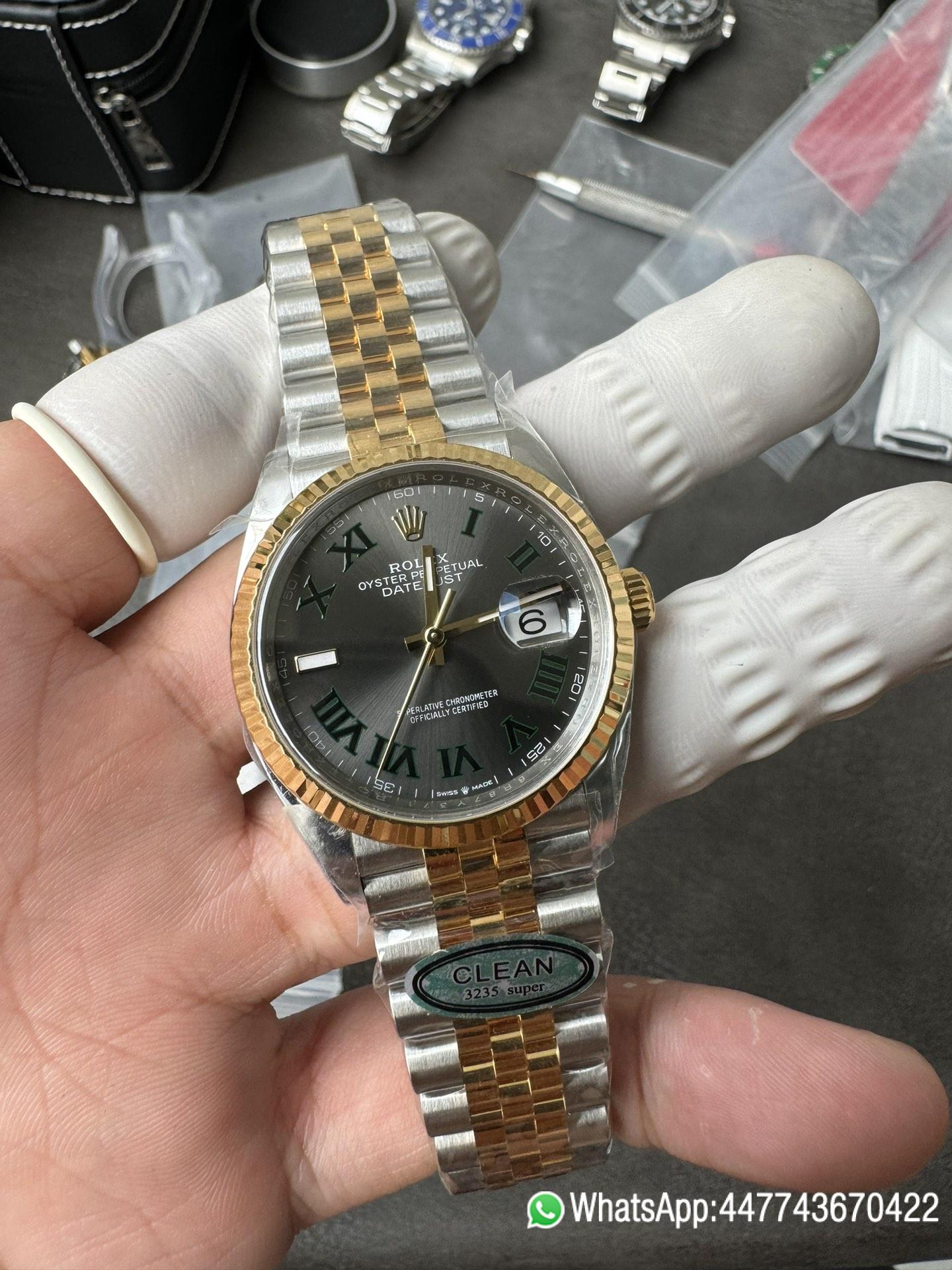 Super Clone Rolex Datejust Wimbledon 36mm 126233 Grey Dial with Roma Markers Two Tone Yellow Gold Oystersteel Bracelet 02 Super Clone Rolex Datejust Wimbledon 36mm 126233 Grey Dial with Roma Markers Two Tone Yellow Gold Oystersteel Bracelet 02