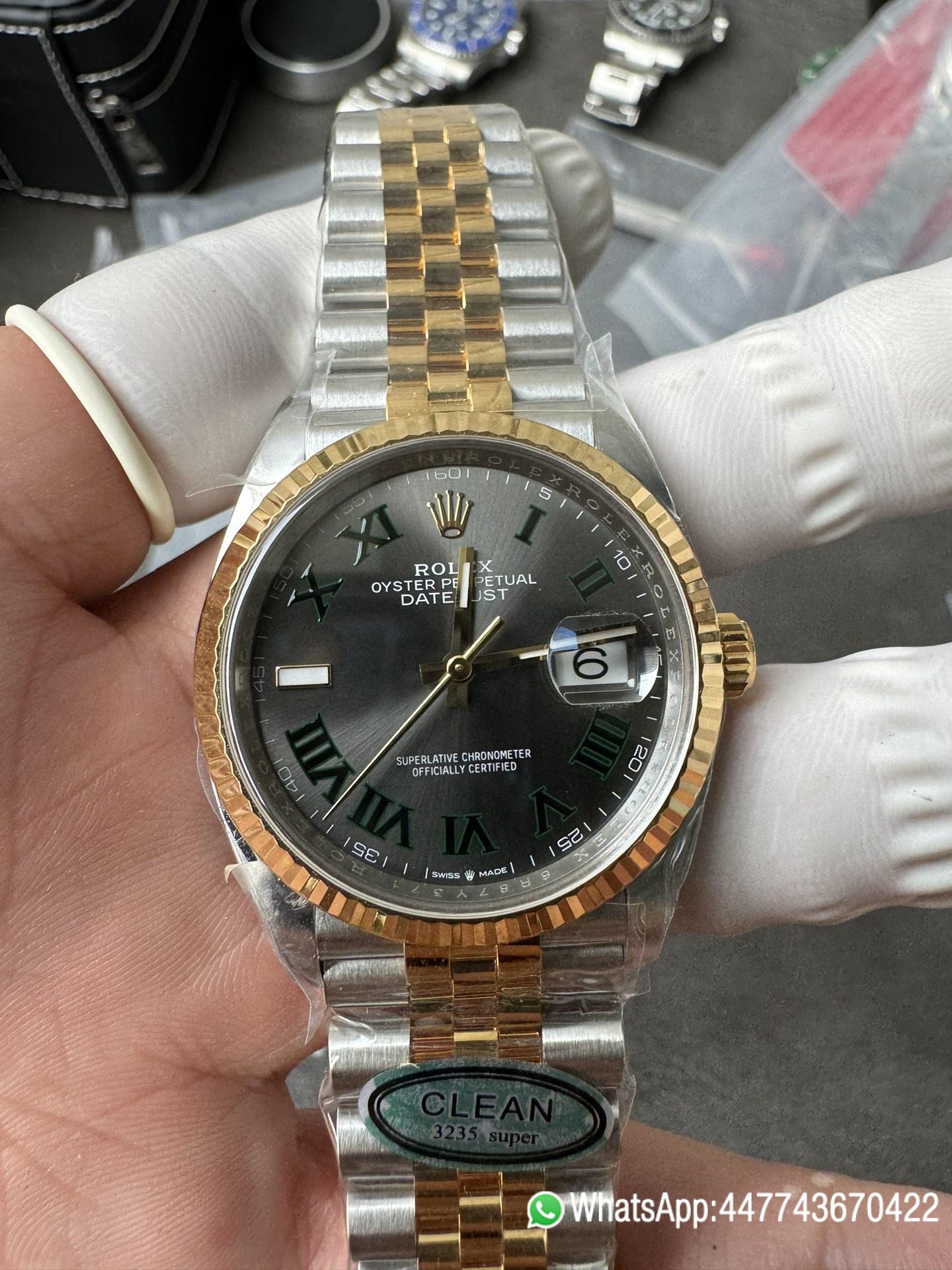 Super Clone Rolex Datejust Wimbledon 36mm 126233 Grey Dial with Roma Markers Two Tone Yellow Gold Oystersteel Bracelet 03 Super Clone Rolex Datejust Wimbledon 36mm 126233 Grey Dial with Roma Markers Two Tone Yellow Gold Oystersteel Bracelet 03
