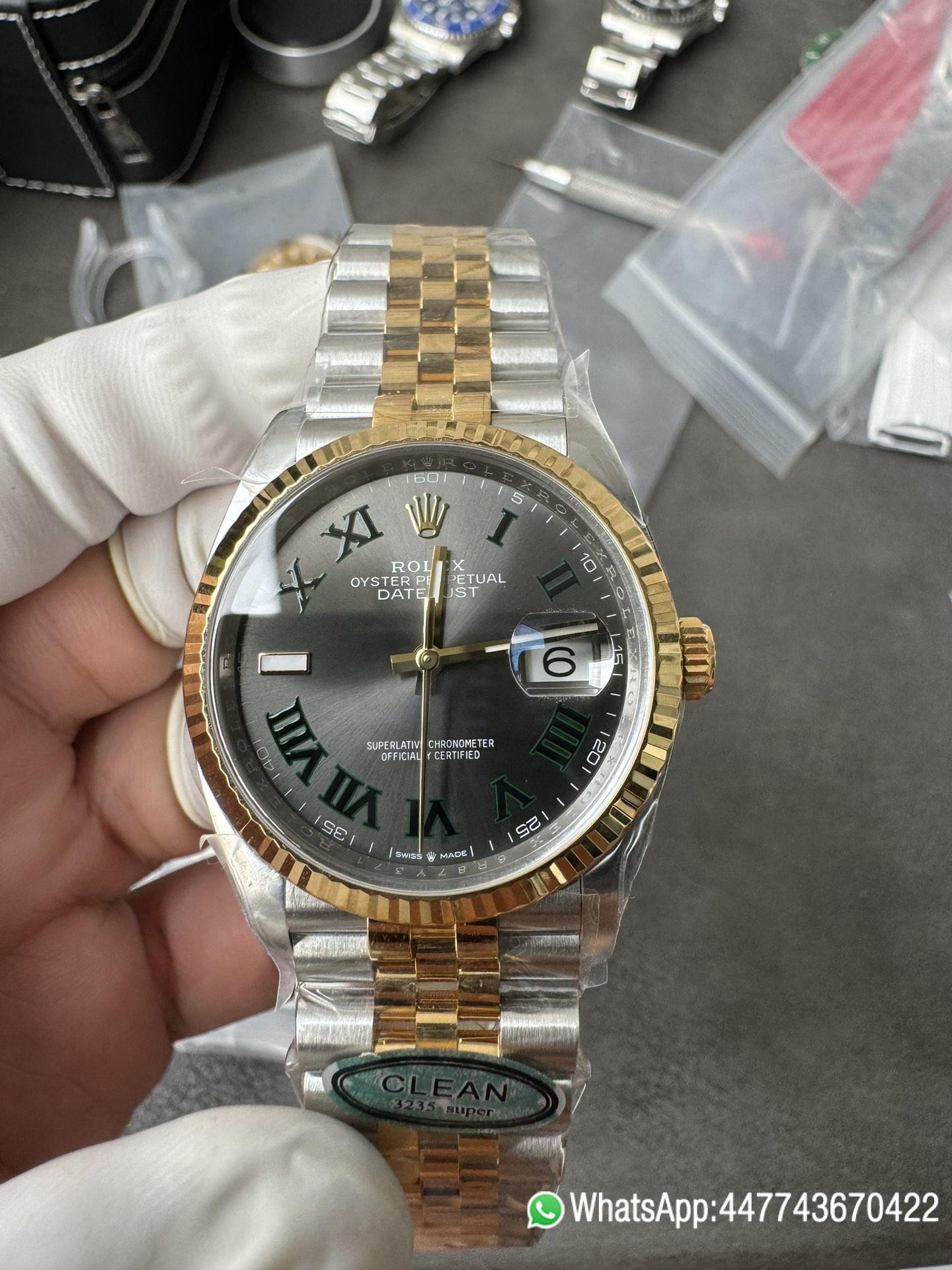 Super Clone Rolex Datejust Wimbledon 36mm 126233 Grey Dial with Roma Markers Two Tone Yellow Gold Oystersteel Bracelet 04 Super Clone Rolex Datejust Wimbledon 36mm 126233 Grey Dial with Roma Markers Two Tone Yellow Gold Oystersteel Bracelet 04