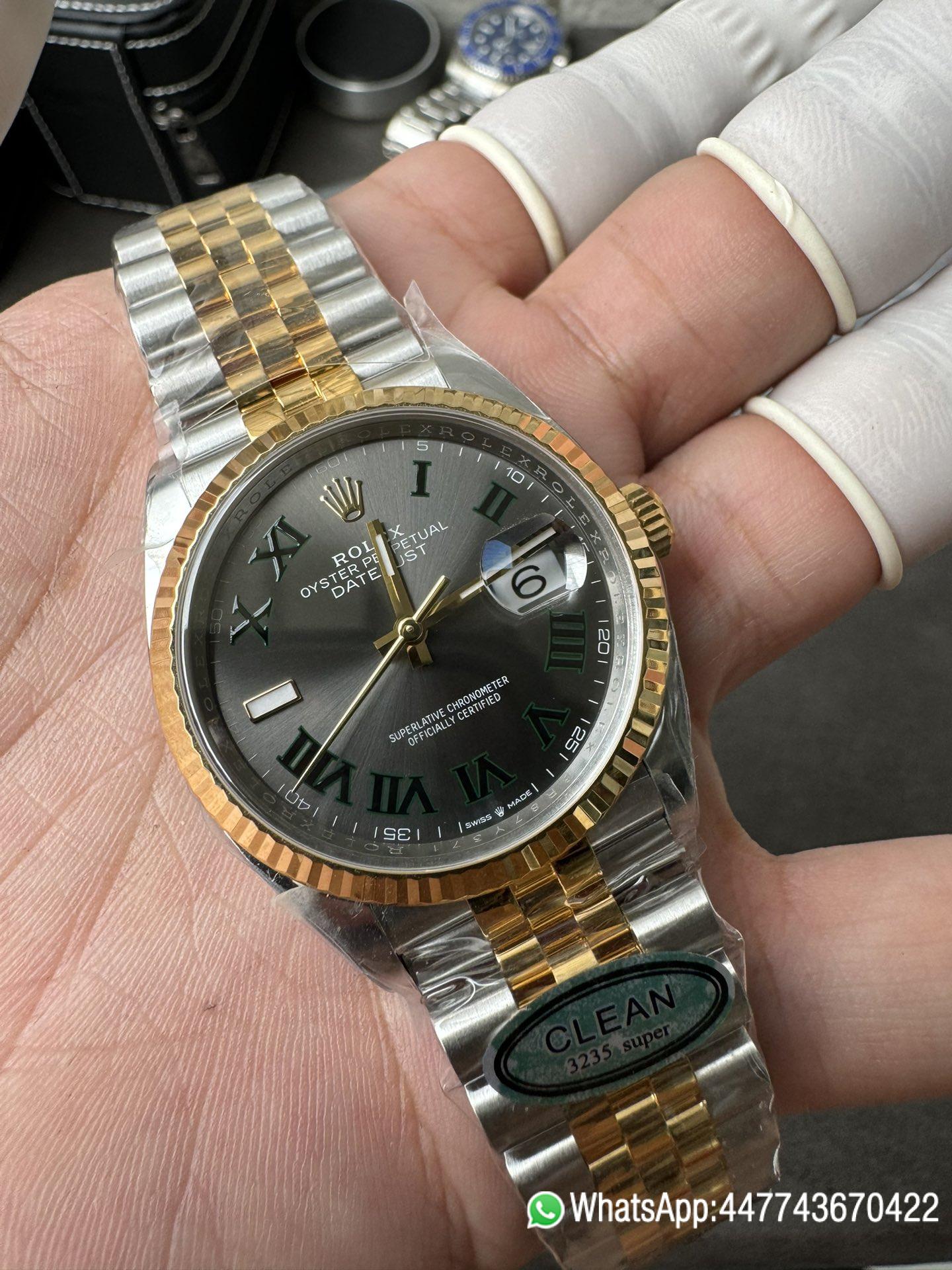 Super Clone Rolex Datejust Wimbledon 36mm 126233 Grey Dial with Roma Markers Two Tone Yellow Gold Oystersteel Bracelet 05 Super Clone Rolex Datejust Wimbledon 36mm 126233 Grey Dial with Roma Markers Two Tone Yellow Gold Oystersteel Bracelet 05
