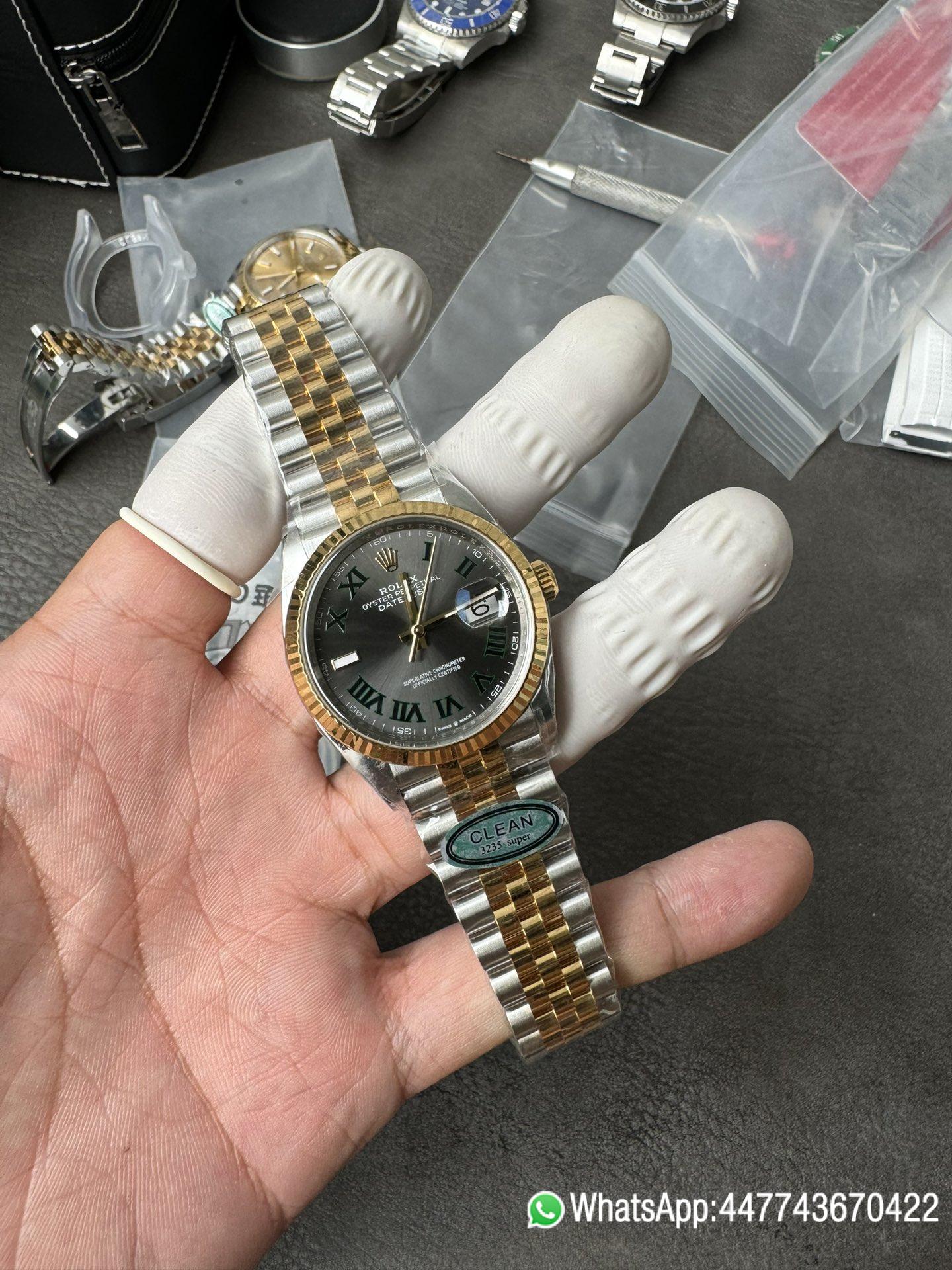 Super Clone Rolex Datejust Wimbledon 36mm 126233 Grey Dial with Roma Markers Two Tone Yellow Gold Oystersteel Bracelet 11 Super Clone Rolex Datejust Wimbledon 36mm 126233 Grey Dial with Roma Markers Two Tone Yellow Gold Oystersteel Bracelet 11