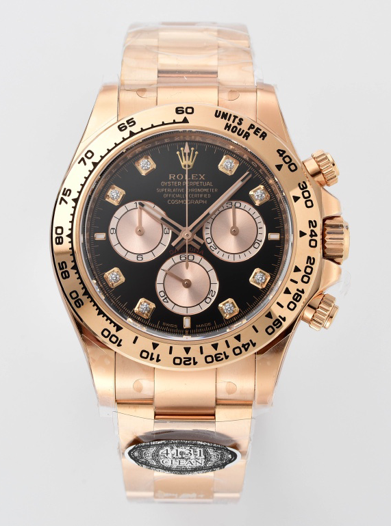 Victory Factory Daytona 126505 Rose Gold Case Bracelet Bright Black and Sundust Set with Diamonds Dial SH4131 Movement 00 Clean Factory Daytona 126505 Rose Gold Case Bracelet Bright Black and Sundust Set with Diamonds Dial SH4131 Movement 00