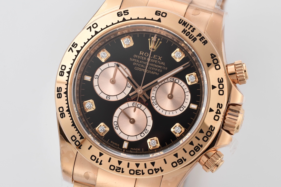 Victory Factory Daytona 126505 Rose Gold Case Bracelet Bright Black and Sundust Set with Diamonds Dial SH4131 Movement 02 Clean Factory Daytona 126505 Rose Gold Case Bracelet Bright Black and Sundust Set with Diamonds Dial SH4131 Movement 02