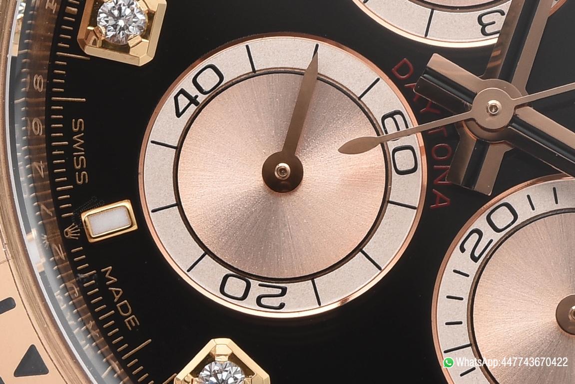 Super Clone Daytona 126505 Rose Gold Case Bracelet Bright Black and Sundust Set with Diamonds Dial SH4131 Movement 05 Super Clone Daytona 126505 Rose Gold Case Bracelet Bright Black and Sundust Set with Diamonds Dial SH4131 Movement 05