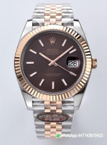 Super Clone Datejust 126331 41mm 904L Steel Case Chocolate Dial with Stick Markers Rose Gold Bezel 3235 Movement Two Tone Jubilee Bracelet 00