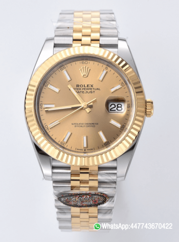 Super Clone Datejust 126333 41mm 904L Steel Case Yellow Gold Dial with Stick Markers Yellow Gold Bezel 3235 Movement Two Tone Jubilee Bracelet 00