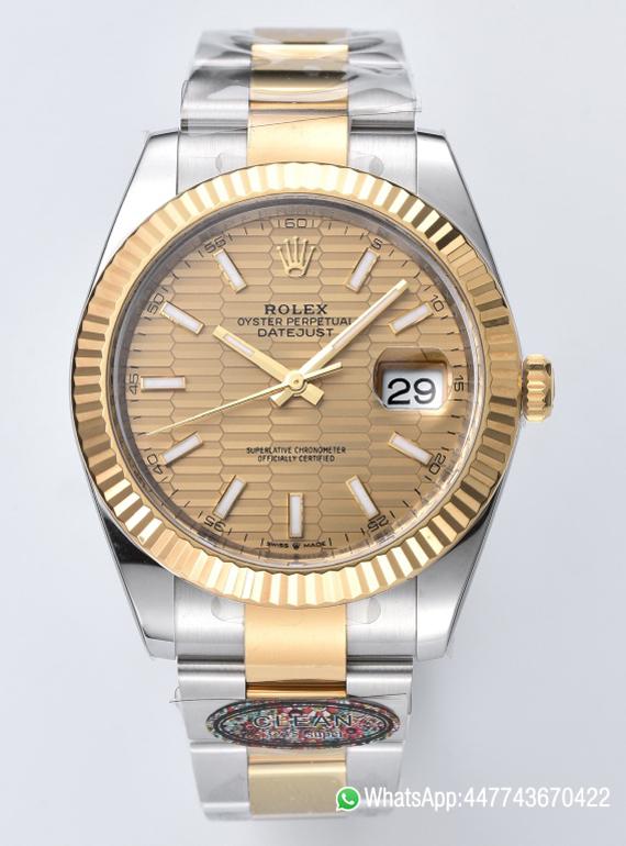 Super Clone Datejust 126333 41mm Yellow Gold Fluted Textured Dial Yellow Gold Bezel 3235 Movement Two Tone Oyster Bracelet 00 Super Clone Datejust 126333 41mm Yellow Gold Fluted Textured Dial Yellow Gold Bezel 3235 Movement Two Tone Oyster Bracelet 00