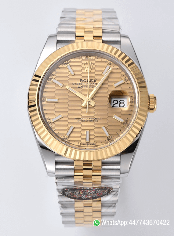 Super Clone Datejust 126333 41mm Yellow Gold Fluted Textured Dial with Stick Markers Yellow Gold Bezel 3235 Movement Two Tone Jubilee Bracelet 00 Super Clone Datejust 126333 41mm Yellow Gold Fluted Textured Dial with Stick Markers Yellow Gold Bezel 3235 Movement Two Tone Jubilee Bracelet 00