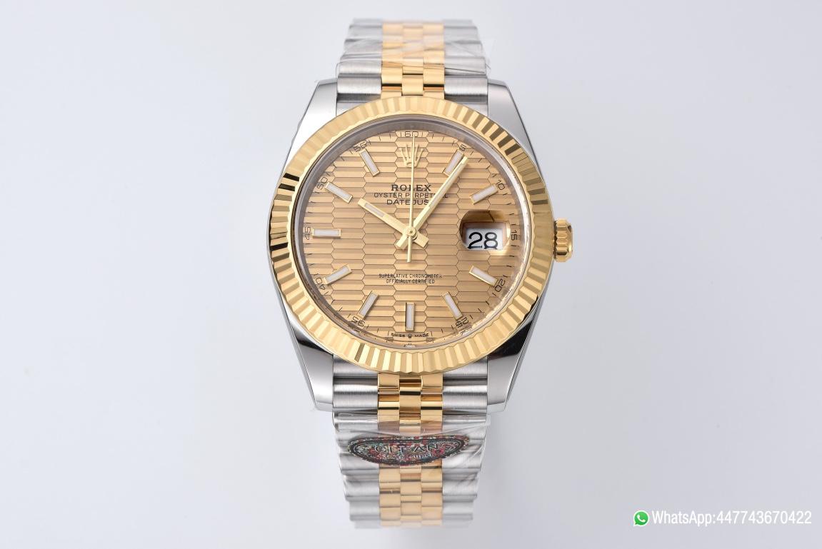 Super Clone Datejust 126333 41mm Yellow Gold Fluted Textured Dial with Stick Markers Yellow Gold Bezel 3235 Movement Two Tone Jubilee Bracelet 01 Super Clone Datejust 126333 41mm Yellow Gold Fluted Textured Dial with Stick Markers Yellow Gold Bezel 3235 Movement Two Tone Jubilee Bracelet 01