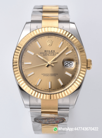 Super Clone Datejust 41mm 126333 904L Steel Case Yellow Gold Dial with Stick Markers Yellow Gold Bezel 3235 Movement Two Tone Oyster Bracelet 00