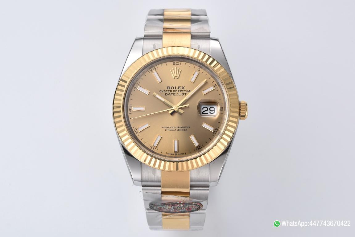 Super Clone Datejust 41mm 126333 904L Steel Case Yellow Gold Dial with Stick Markers Yellow Gold Bezel 3235 Movement Two Tone Oyster Bracelet 01 Super Clone Datejust 41mm 126333 904L Steel Case Yellow Gold Dial with Stick Markers Yellow Gold Bezel 3235 Movement Two Tone Oyster Bracelet 01