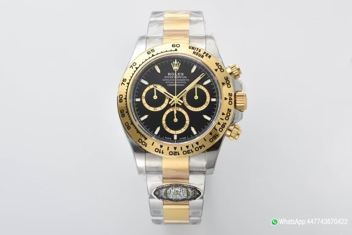 Super Clone Daytona 126503 Black and Gold Counter Rings Dial 904L Steel Case Yellow Gold Bezel SH4131 Movement Oystersteel and Yellow Gold Band 01 Super Clone Daytona 126503 Black and Gold Counter Rings Dial 904L Steel Case Yellow Gold Bezel SH4131 Movement Oystersteel and Yellow Gold Band 01