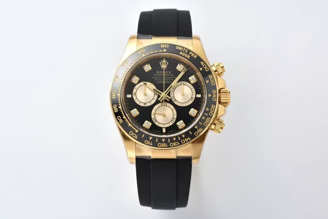 Victory Factory Daytona 126518 Black Dial with Diamonds Markers Yellow Gold Case Black Ceramic Bezel SH4131 Movement Oysterflex Strap 01 Clean Factory Daytona 126518 Black Dial with Diamonds Markers Yellow Gold Case Black Ceramic Bezel SH4131 Movement Oysterflex Strap 01