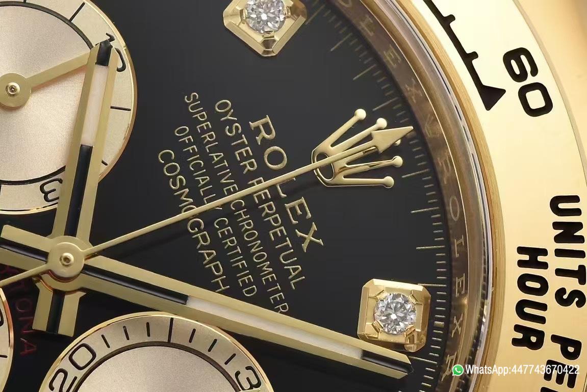 Super Clone Daytona 126518 Black Dial with Diamonds Markers Yellow Gold Case Black Ceramic Bezel SH4131 Movement Oysterflex Strap 05 Super Clone Daytona 126518 Black Dial with Diamonds Markers Yellow Gold Case Black Ceramic Bezel SH4131 Movement Oysterflex Strap 05
