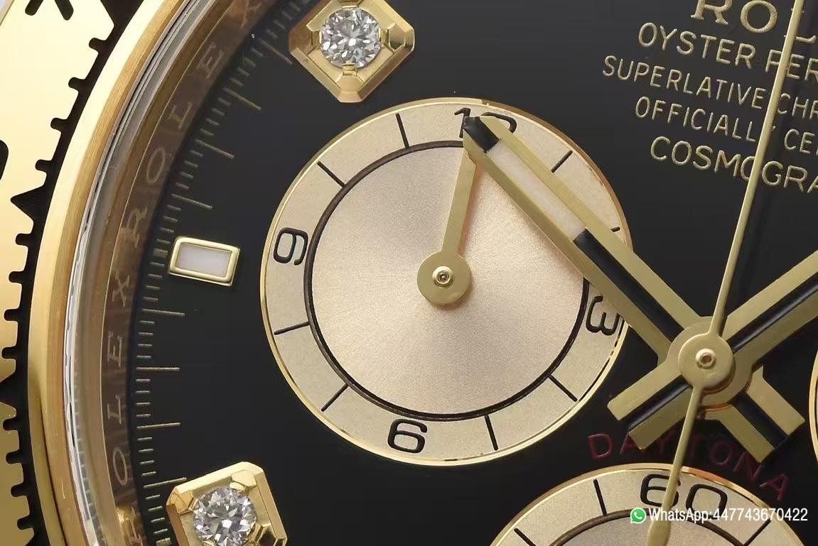 Super Clone Daytona 126518 Black Dial with Diamonds Markers Yellow Gold Case Black Ceramic Bezel SH4131 Movement Oysterflex Strap 06 Super Clone Daytona 126518 Black Dial with Diamonds Markers Yellow Gold Case Black Ceramic Bezel SH4131 Movement Oysterflex Strap 06