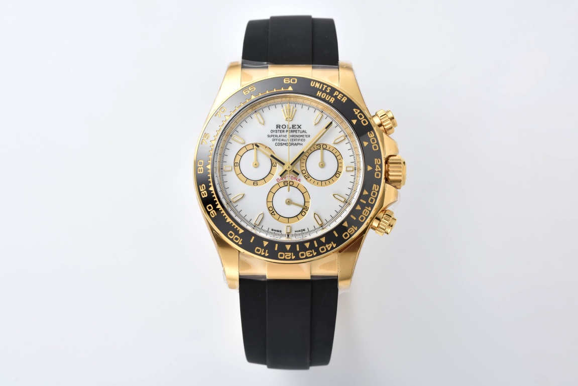 Victory Factory Daytona 126518 White Dial Yellow Gold Case Black Ceramic Bezel SH4131 Movement Oysterflex Strap 01 Clean Factory Daytona 126518 White Dial Yellow Gold Case Black Ceramic Bezel SH4131 Movement Oysterflex Strap 01
