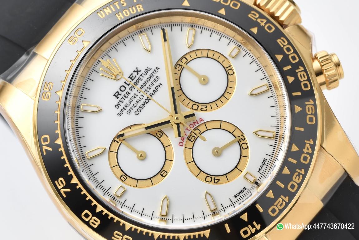 Super Clone Daytona 126518 White Dial Yellow Gold Case Black Ceramic Bezel SH4131 Movement Oysterflex Strap 03 Super Clone Daytona 126518 White Dial Yellow Gold Case Black Ceramic Bezel SH4131 Movement Oysterflex Strap 03