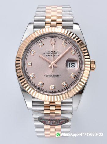Clean Datejust 126331 41mm Rose Gold Sundust Dial with diamond Markers Rose Gold Bezel 3235 Movement Two Tone Jubilee Bracelet 00