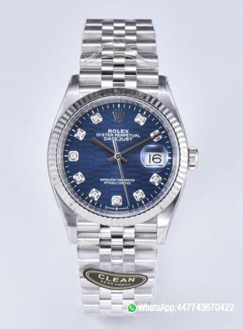 Super Clone Datejust 126234 36mm Blue Motif Dial with Diamonds Markers 3235 Movement Jubilee Bracelet 00