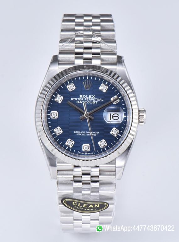 Super Clone Datejust 126234 36mm Blue Motif Dial with Diamonds Markers 3235 Movement Jubilee Bracelet 00 Super Clone Datejust 126234 36mm Blue Motif Dial with Diamonds Markers 3235 Movement Jubilee Bracelet 00