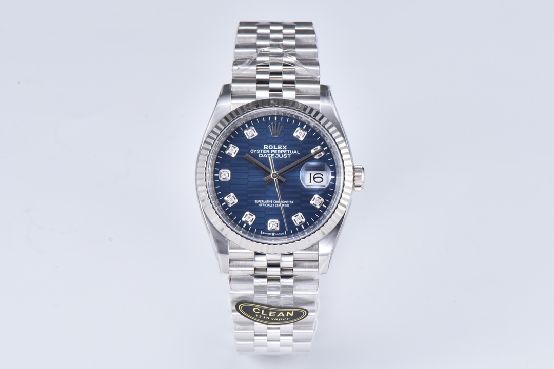 Victory Factory Datejust 126234 36mm Blue Motif Dial with Diamonds Markers 3235 Movement Jubilee Bracelet 01 Clean Factory Datejust 126234 36mm Blue Motif Dial with Diamonds Markers 3235 Movement Jubilee Bracelet 01