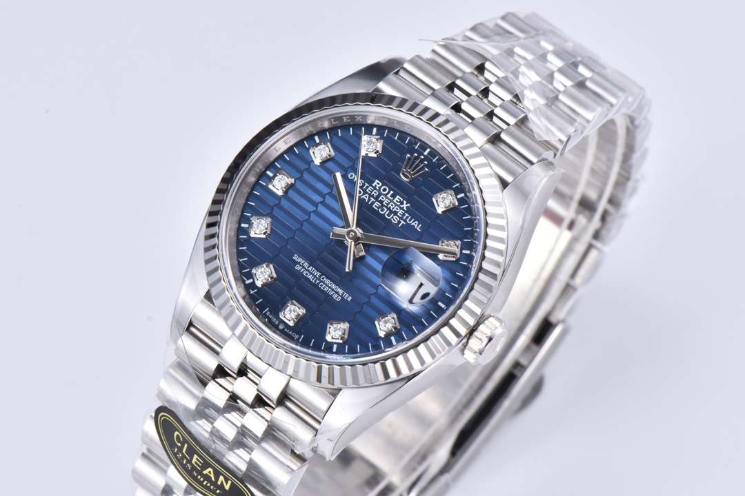 Victory Factory Datejust 126234 36mm Blue Motif Dial with Diamonds Markers 3235 Movement Jubilee Bracelet 02 Clean Factory Datejust 126234 36mm Blue Motif Dial with Diamonds Markers 3235 Movement Jubilee Bracelet 02
