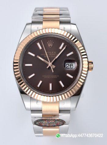 Super Clone Datejust 126331 41mm 904L Steel Case Chocolate Dial with Stick Markers Rose Gold Bezel 3235 Movement Two Tone Oyster Bracelet 00